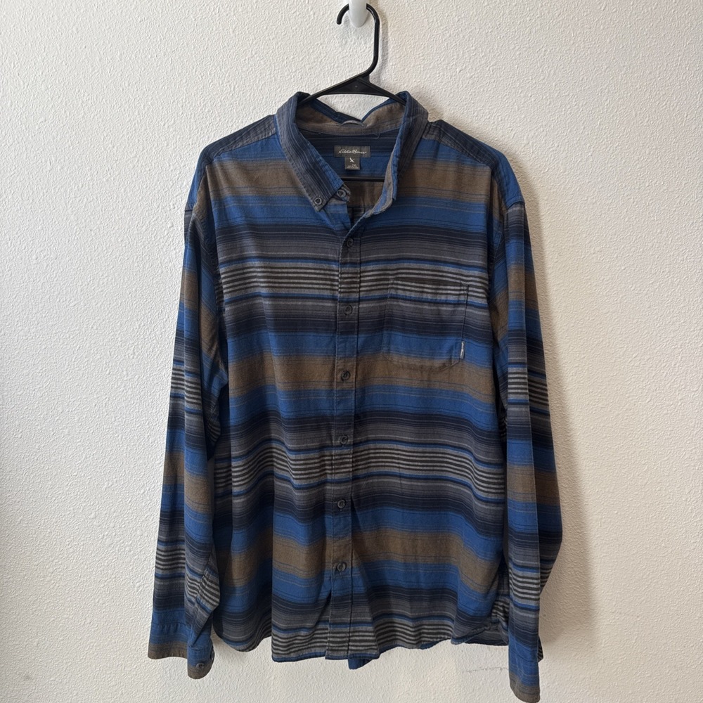 Eddie Bauer Flannel Shirt Men's Size 2-XLPlaid Long‎ Sleeve 100% Cotton Classic
